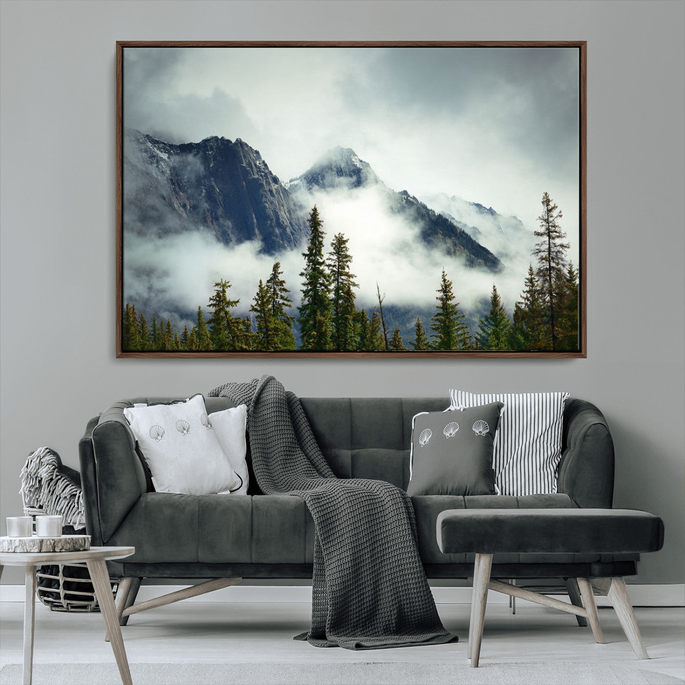 MGV-FC-36X24 - Mountain Mist Canvas Wall Art | 3-Panel Foggy Forest and Mountain Landscape | Large Giclee Print for Living Room, Office, or Cabin, Farmhouse Decor