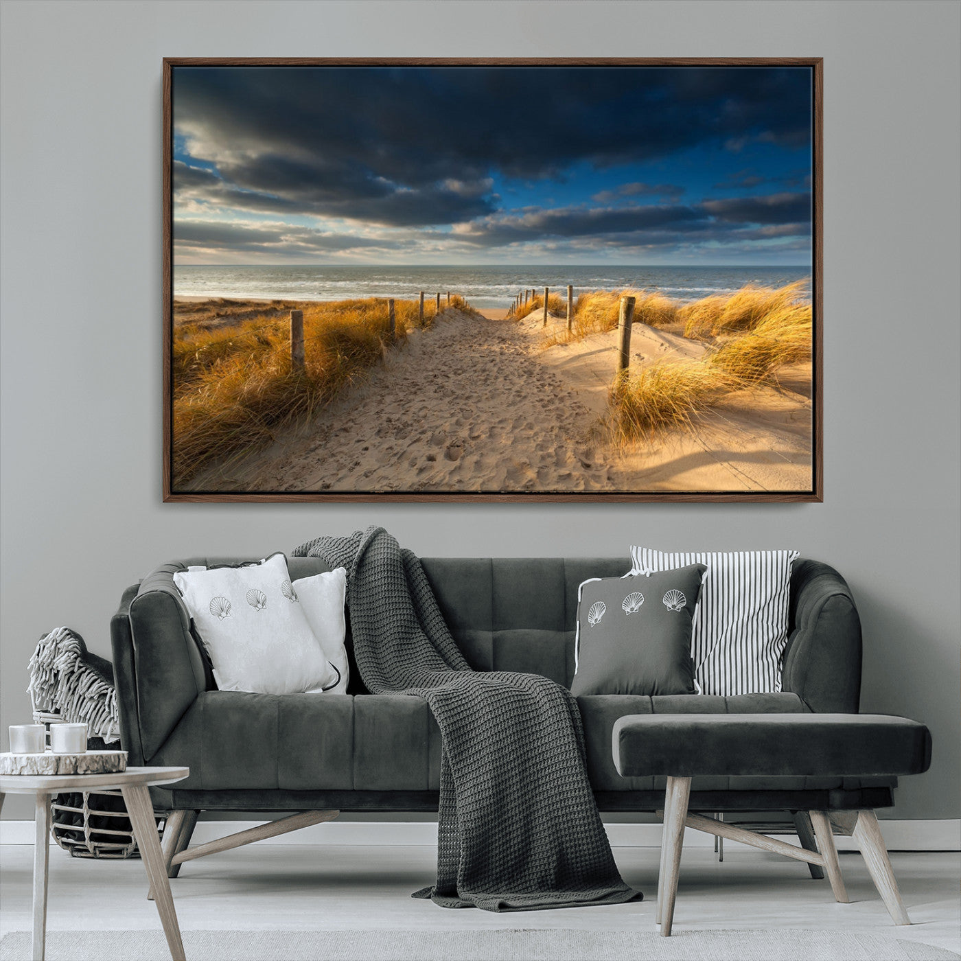 MGV-FC-36X24 - Ocean Beach Dark Clouds Wall Art Canvas Print