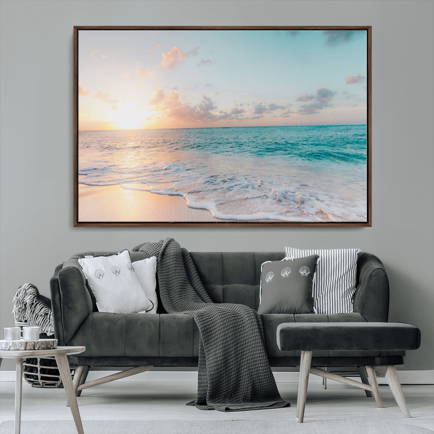 MGV-FC-36X24 - Tranquil Ocean Beach Sunset Canvas Wall Art | 3-Panel Coastal Decor