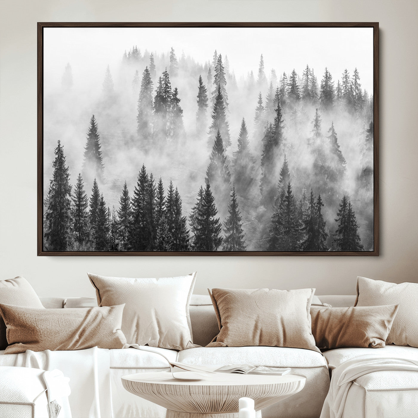 10422-MGV-CV-36X24-Forest Wall Art Print | Foggy Pine Forest Canvas Wall Art - Black and White Nature Decor for Living Room