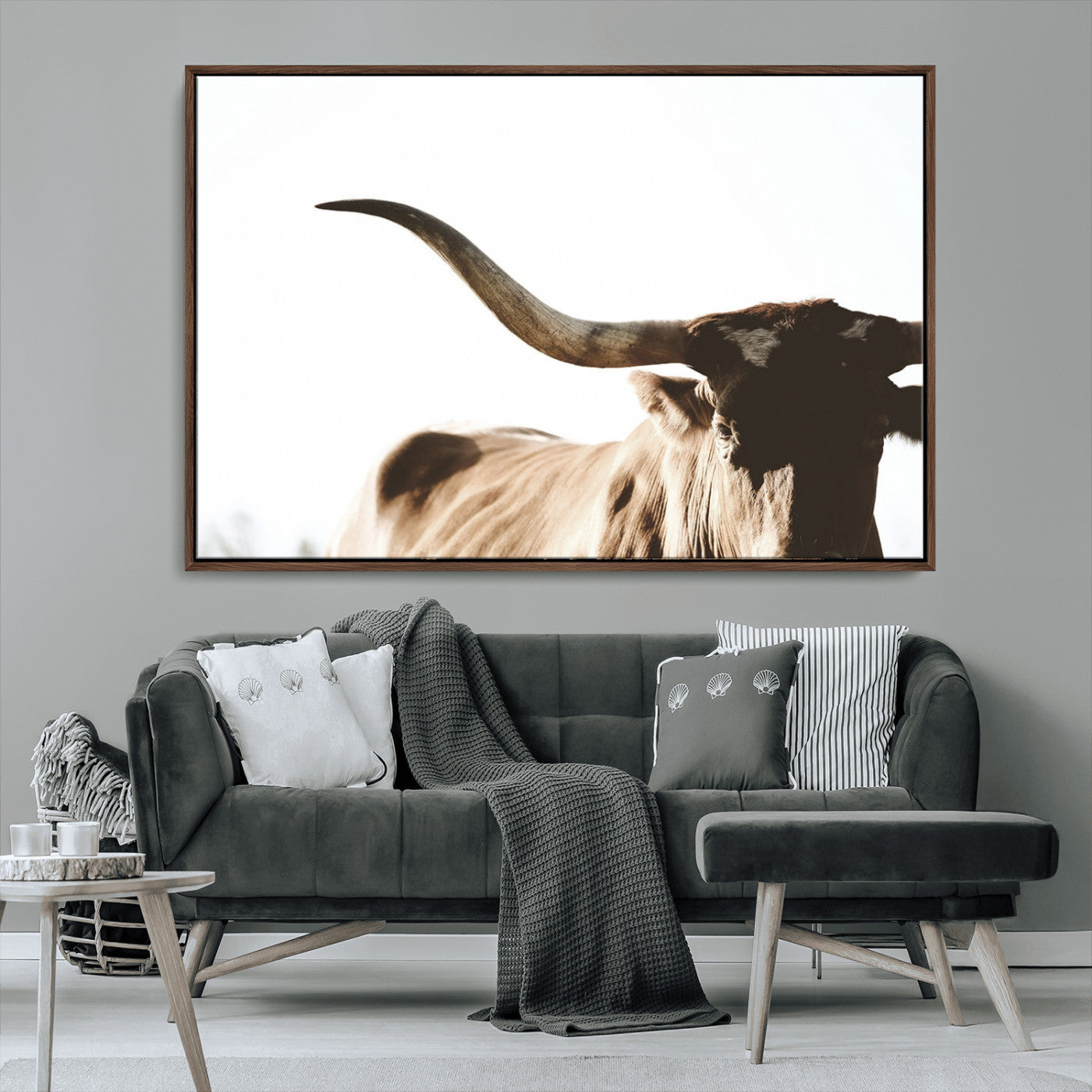 MGV-FC-36X24 - Texas Longhorn Wall Art Canvas Print | 3-Panel Large Longhorn Canvas Print for Living Room, Framed Gallery Wrap Office, Rustic Western Cowboy Decor