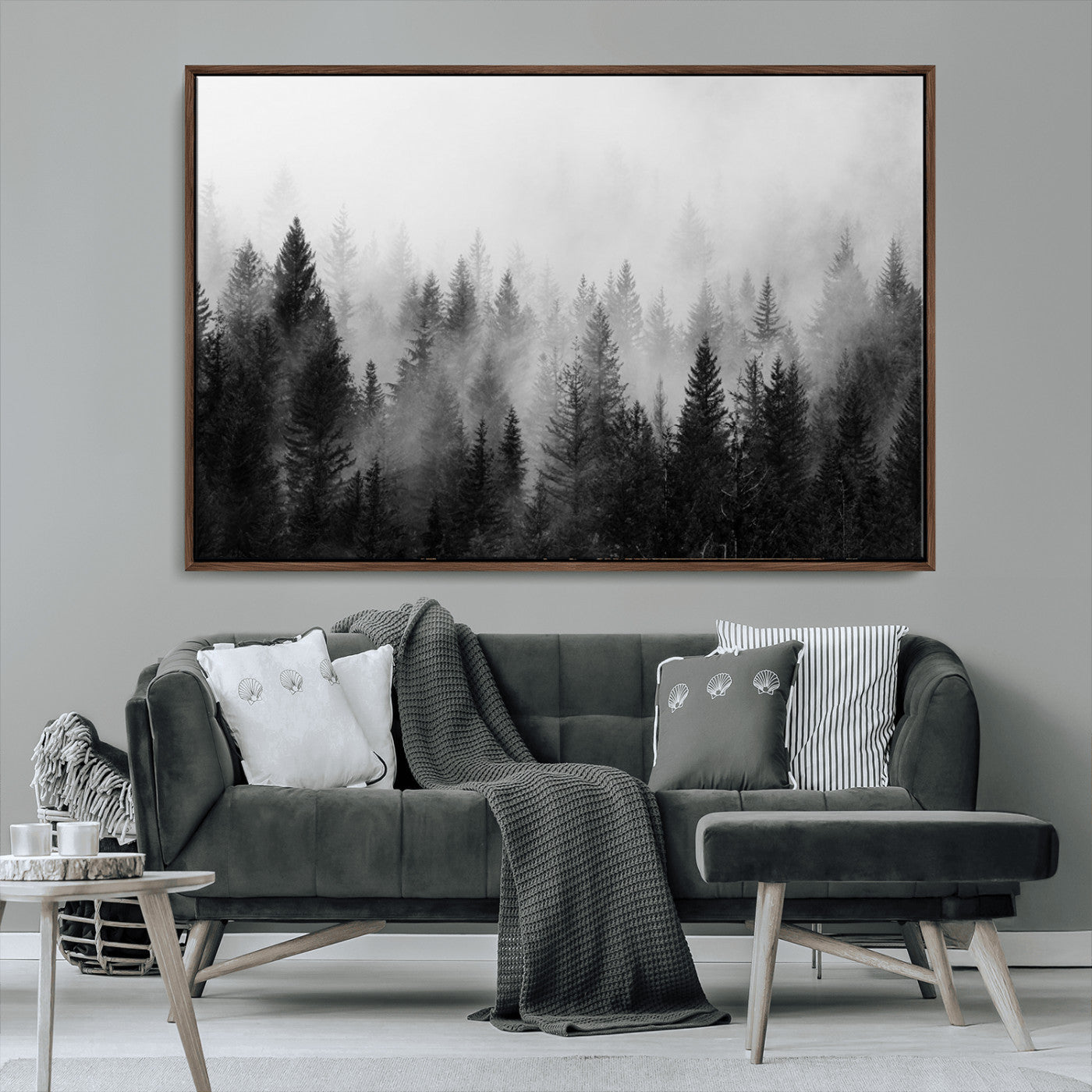 MGV-FC-36X24 - Fogy Forest Canvas Wall Art Print - Mountain Wall Art with Pine Trees and Misty Forest Canvas Print