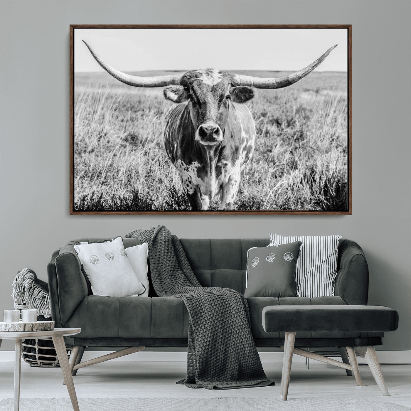 MGV-FC-36X24 - Texas Cow Longhorn Wall Art Canvas Print for Farm House Wall Decor, Farmhouse Wall Art Print