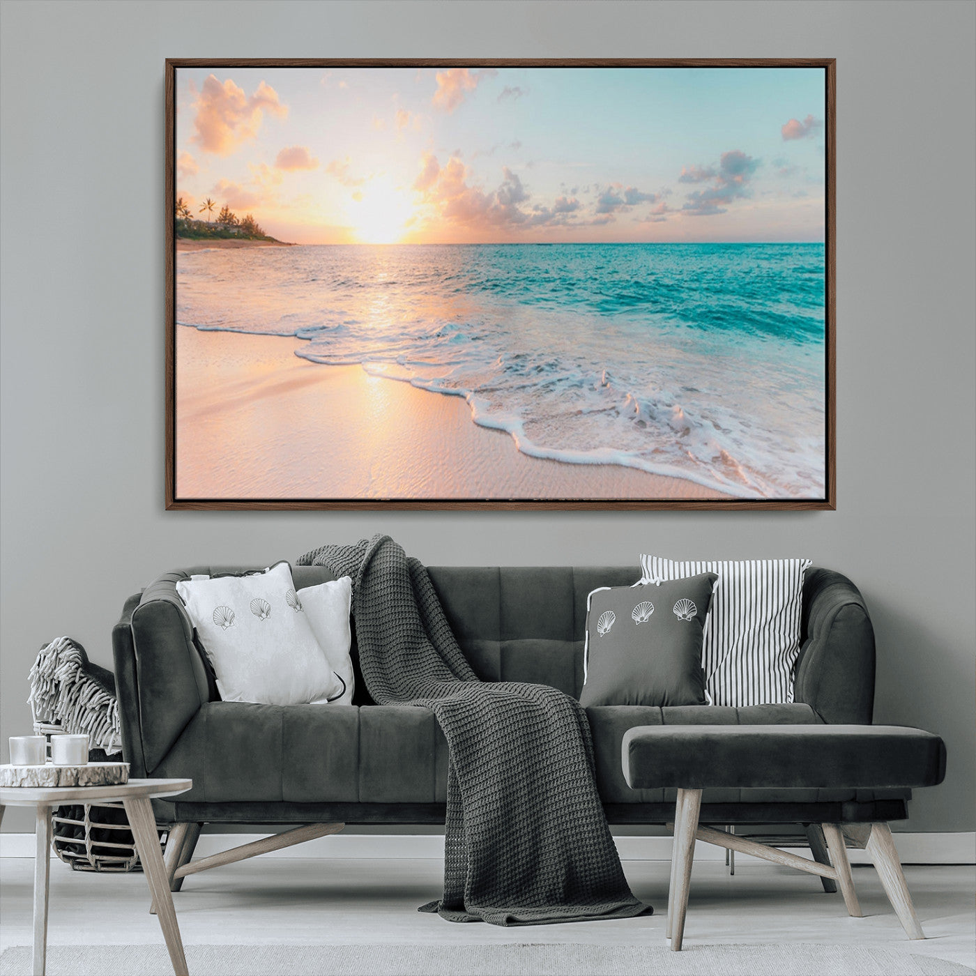MGV-FC-36X24 - Beach Sunrise Wall Art, Coastal Seascape Canvas Print, Ocean Wave Multi-Panel Giclee, Coastal Sunset Beach Scene for Modern Decor