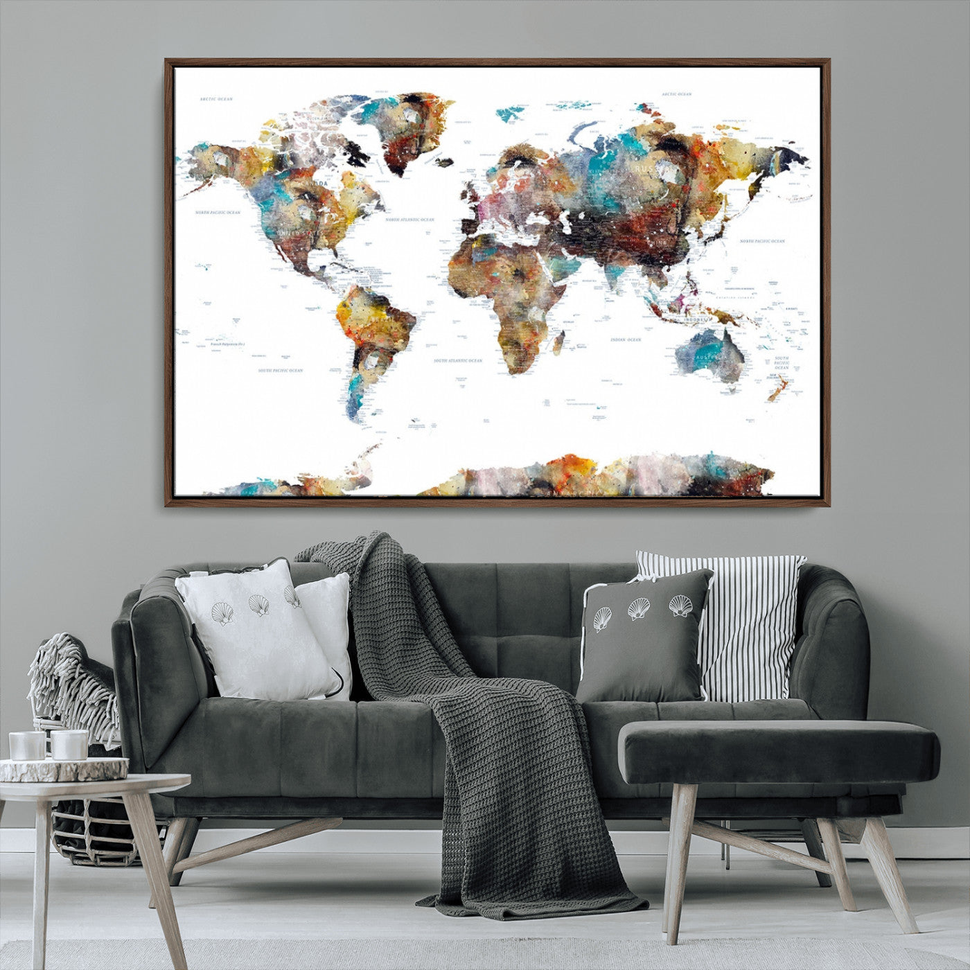 MGV-FC-36X24 - Push Pin World Map Canvas Print – Framed Wall Art for Couples to Track Their Travels – Anniversary