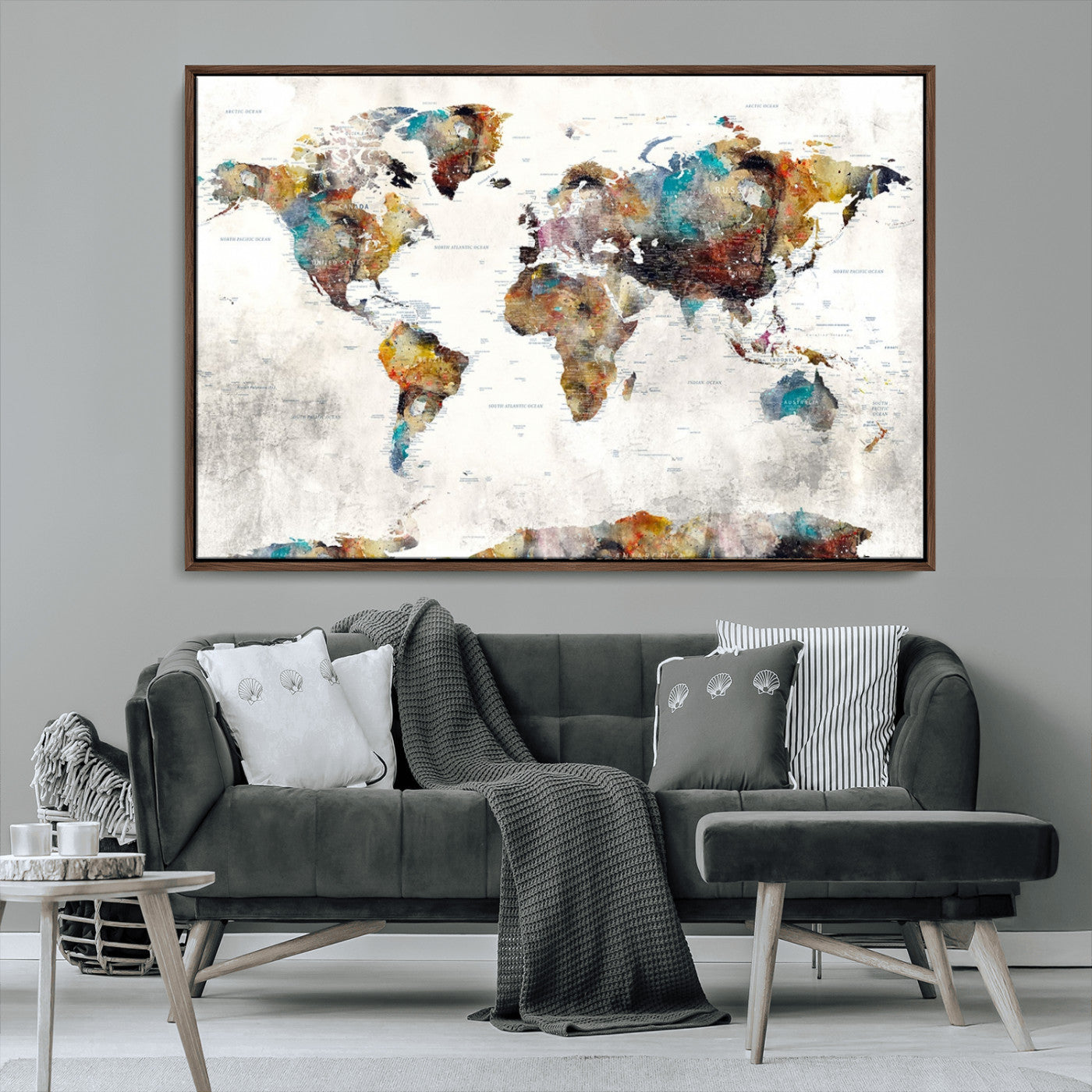 MGV-FC-36X24 - Push Pin World Map Canvas Print – Framed Wall Art for Couples to Track Their Travels – Anniversary