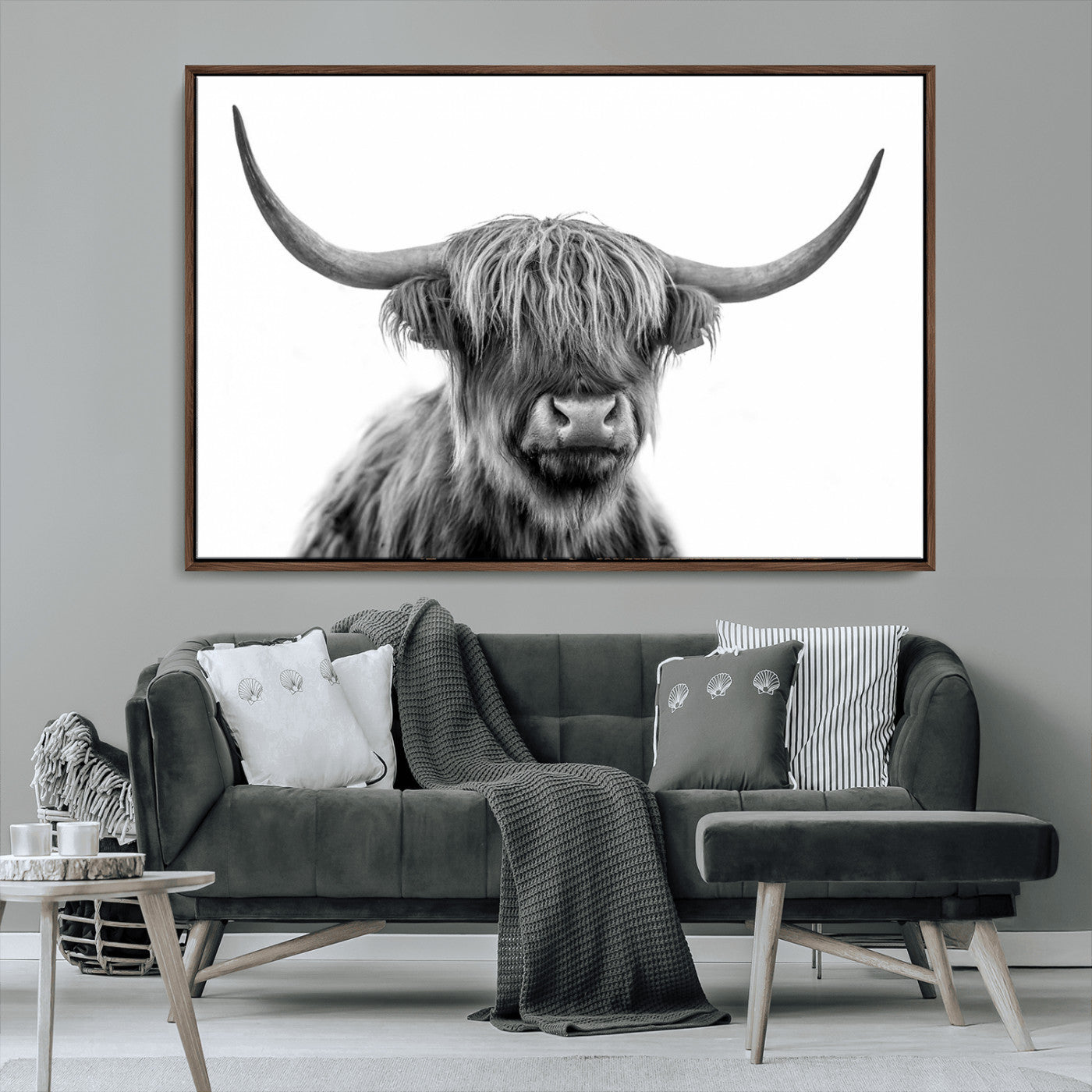 MGV-FC-36X24 - Scottish Highland Cow Cattle Art Print Wall Art Canvas Print for Farmhouse Decor, Framed Scottish
