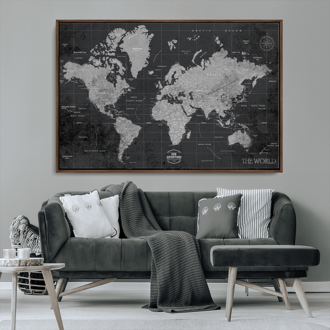 MGV-FC-36X24 - Push Pin World Map Canvas Print – Framed Wall Art for Couples to Track Their Travels – Anniversary