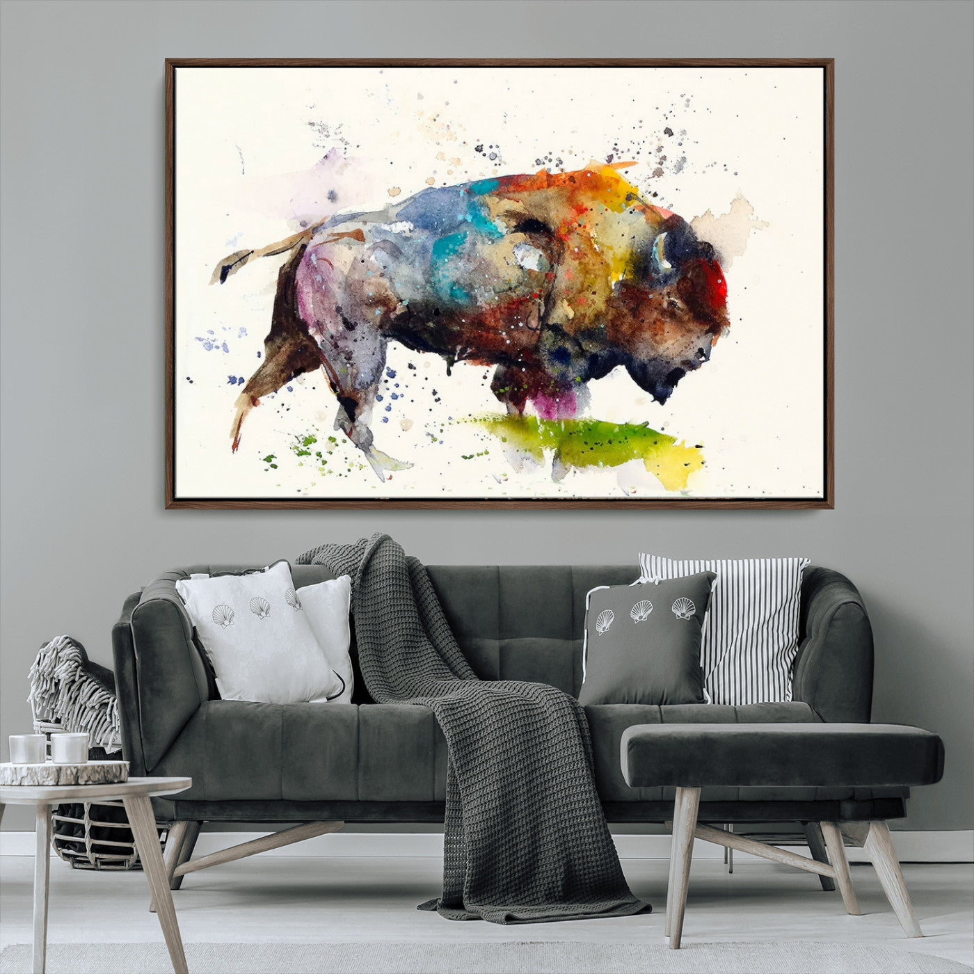 MGV-FC-36X24 - Abstract Buffalo Wall Art, Western Watercolor Bison Canvas Print, Rustic Buffalo Art for Cowboy and Western Decor, Large Multi-Panel Giclee Canvas