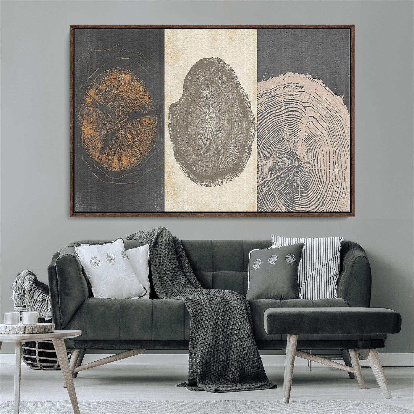 MGV-FC-36X24 - Boho Tree Ring Wall Art, Modern Minimalist Wood Grain Canvas, Tree Slice for Rustic Decor, Farmhouse Decor Giclee Canvas Print, Tree Ring Canvas Set