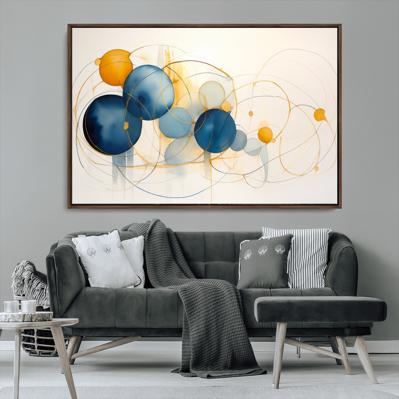 -Geometric Blue Orange Abstract Wall Art Canvas, Geometric Blue Orange Canvas Print