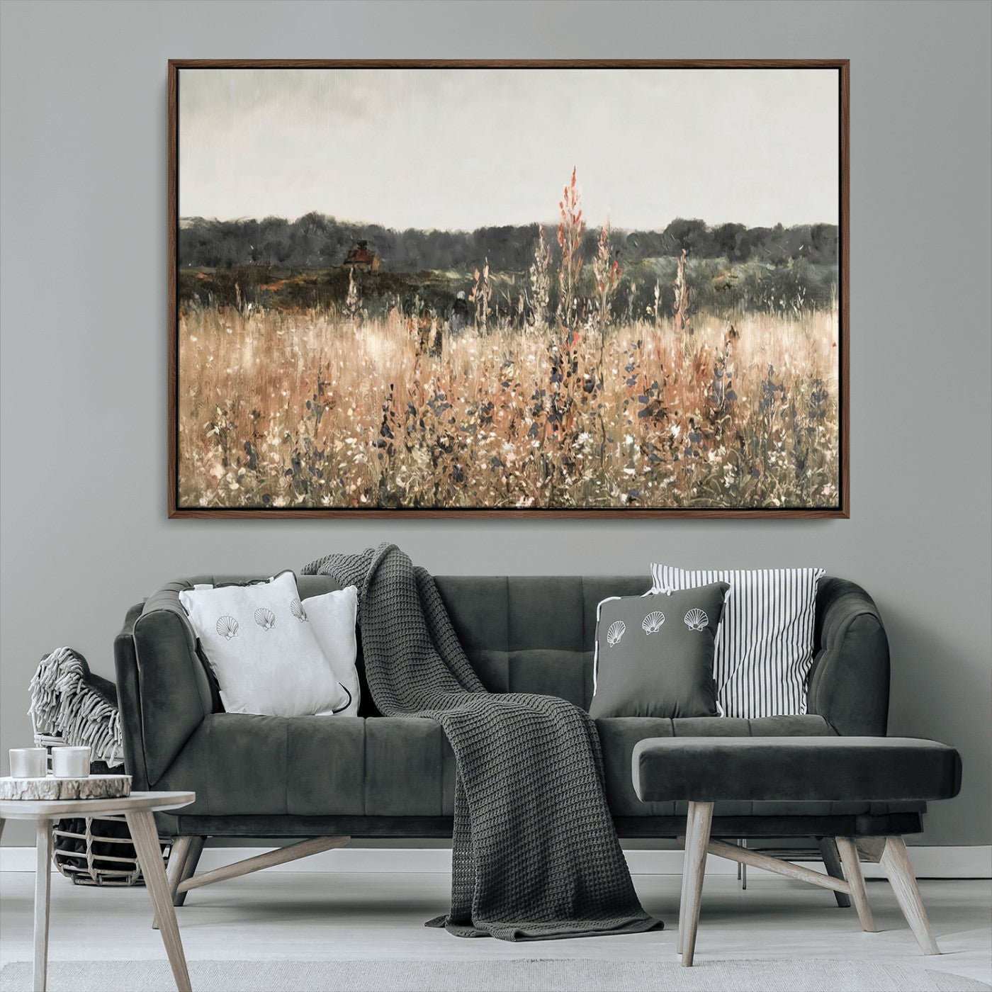 MGV-FC-36X24 - Abstract Wildflower Art Field Landscape Oil Painting Print, Country Field Wall Art - Framed Ready to Hang