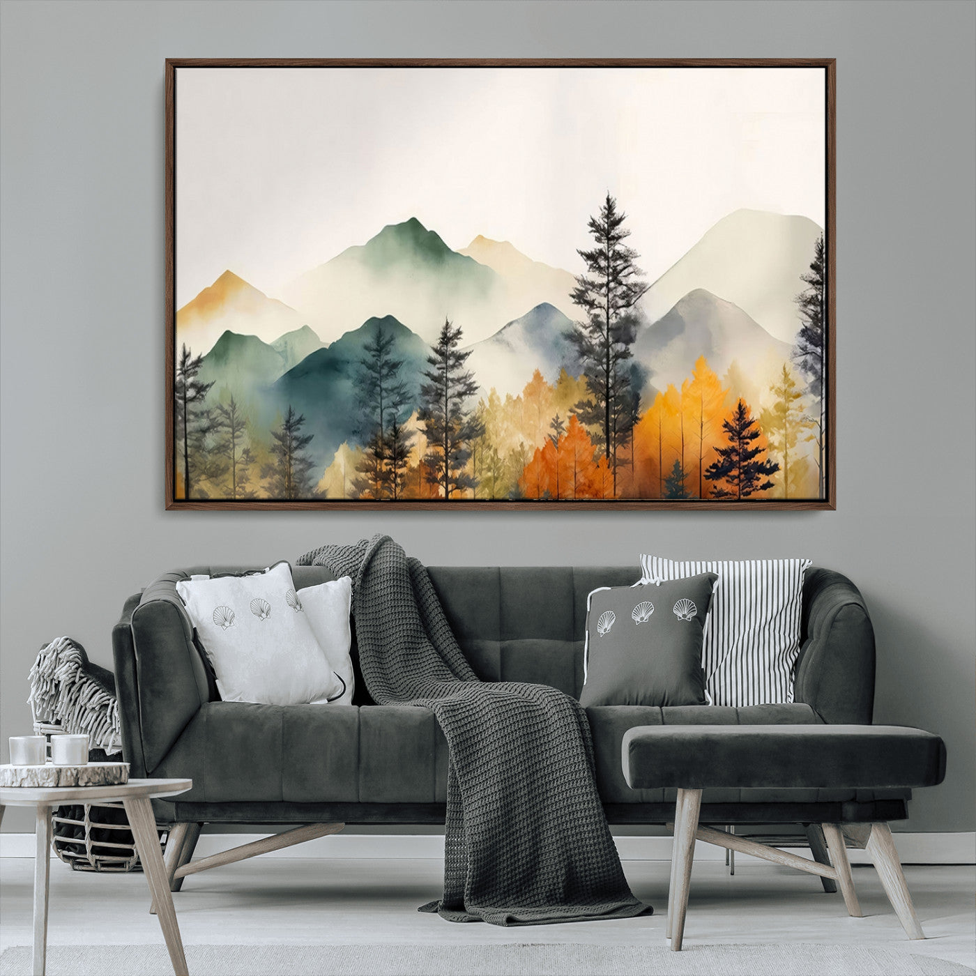 MGV-FC-36X24 - Abstract Watercolor Mountains and Trees Autumn Wall Art, Mountains and Trees Autumn Wall Art Canvas
