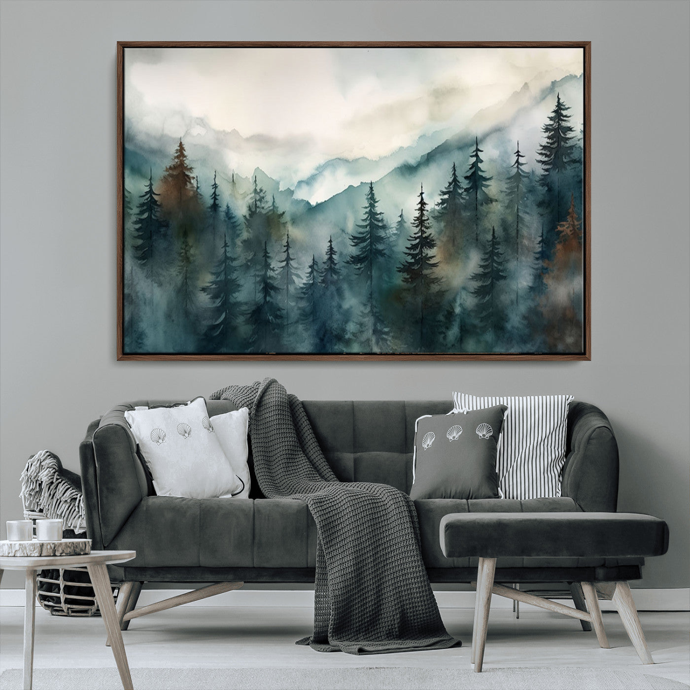 48468-MGV-CV-36X24-Serenity Forest Wall Art Canvas | Foggy Mountain Landscape Canvas Print for Living Room or Office | Nature-Inspired Woodland Decor