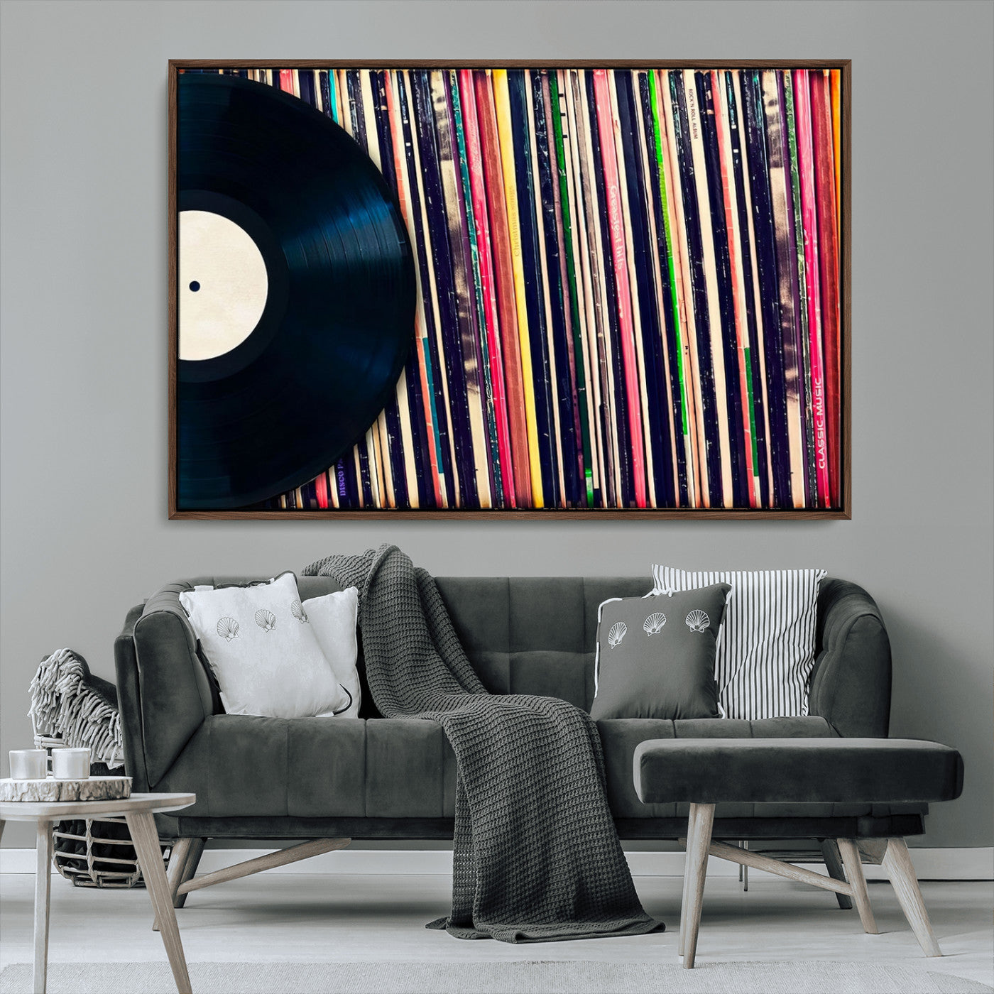 MGV-FC-36X24 - Vinyl Record and Album Collection Canvas Wall Art - Retro Music Decor for Living Room, Vintage Vinyl Lover’s Set