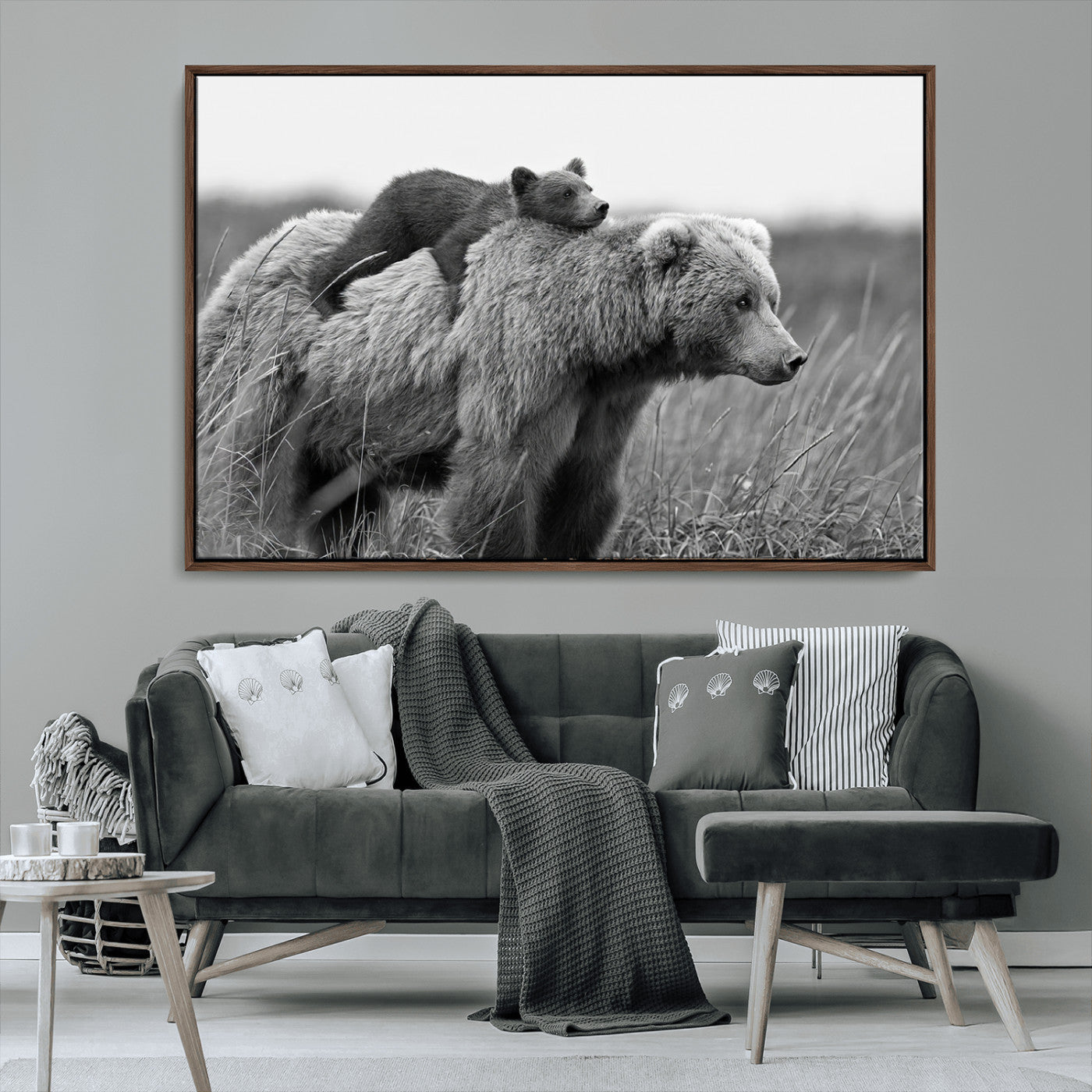 MGV-FC-36X24 - Bear and Cub Wall Art Canvas | 399 Bear Cub Wildlife-Inspired Animal Art for Living Room or Office | Grizzly Bear Print of Photography