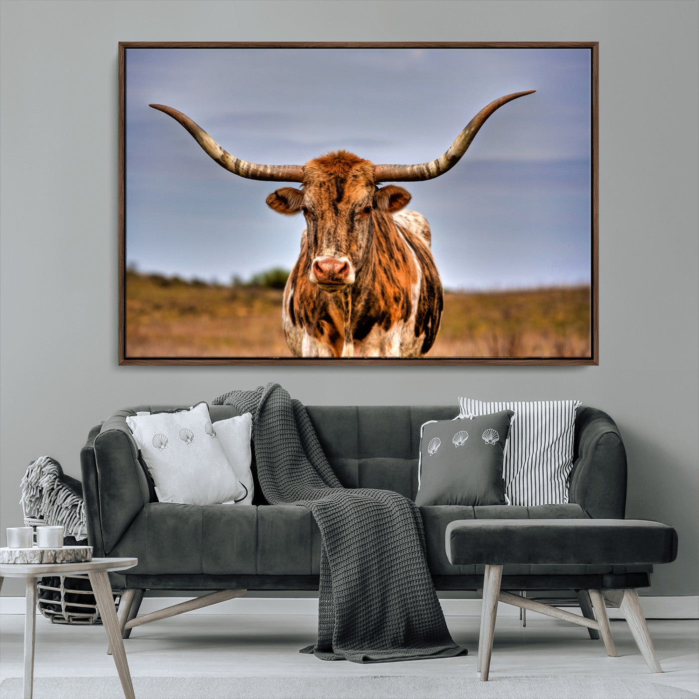 -Texas Longhorn Wall Art Print, Framed Longhorn Cow Wall Art