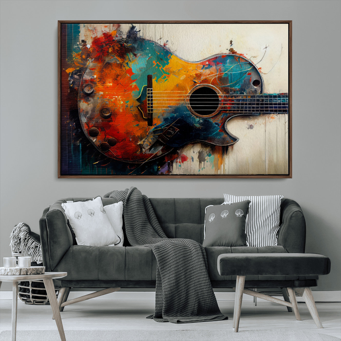 MGV-FC-36X24 - Abstract Guitar Wall Art Canvas | Vibrant Music-Inspired Art for Living Room or Studio | Colorful Music Decor Canvas Print