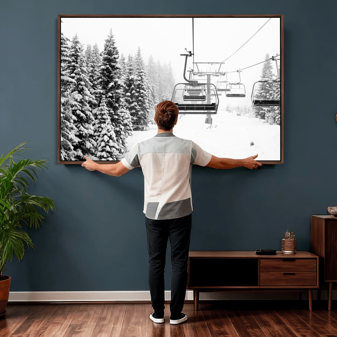 70609-MGV-CV-36X24 - Ski Wall Art - Ski Lift Wall Art Canvas Print Snow Covered Spruce Trees Winter Wall Art Ski Skier