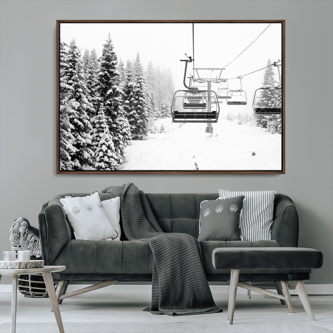 MGV-FC-36X24 - Ski Wall Art - Ski Lift Wall Art Canvas Print Snow Covered Spruce Trees Winter Wall Art Ski Skier Gift Ski Resort Canvas Wall Art