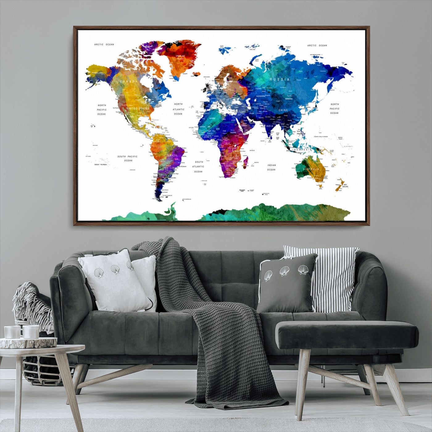 -Push Pin World Map Canvas Print – Framed Wall Art for Couples to Track Their Travels – Anniversary