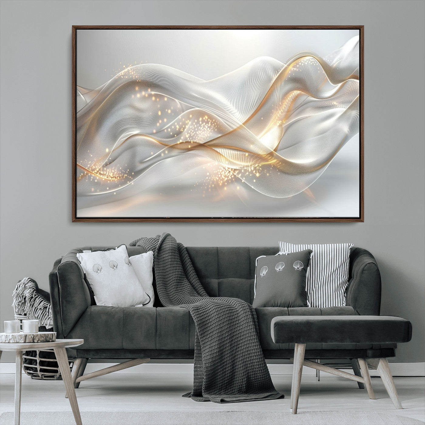 -Abstract art Grey and Gold Lines Wall Art