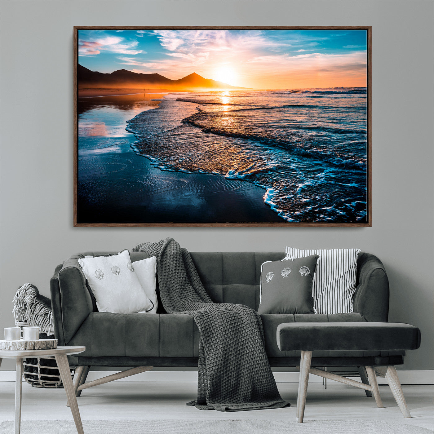 MGV-FC-36X24 - Beach Ocean Sunset on the Sea Wall Art Canvas, Beach Ocean Sunset Canvas Print
