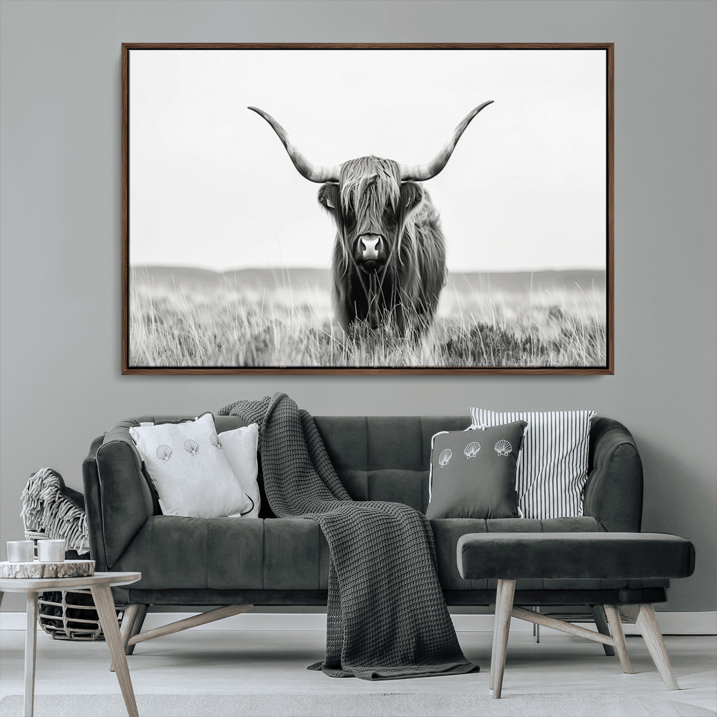MGV-FC-36X24 - Highland Cow Canvas Wall Art – Majestic Beauty in Black and White