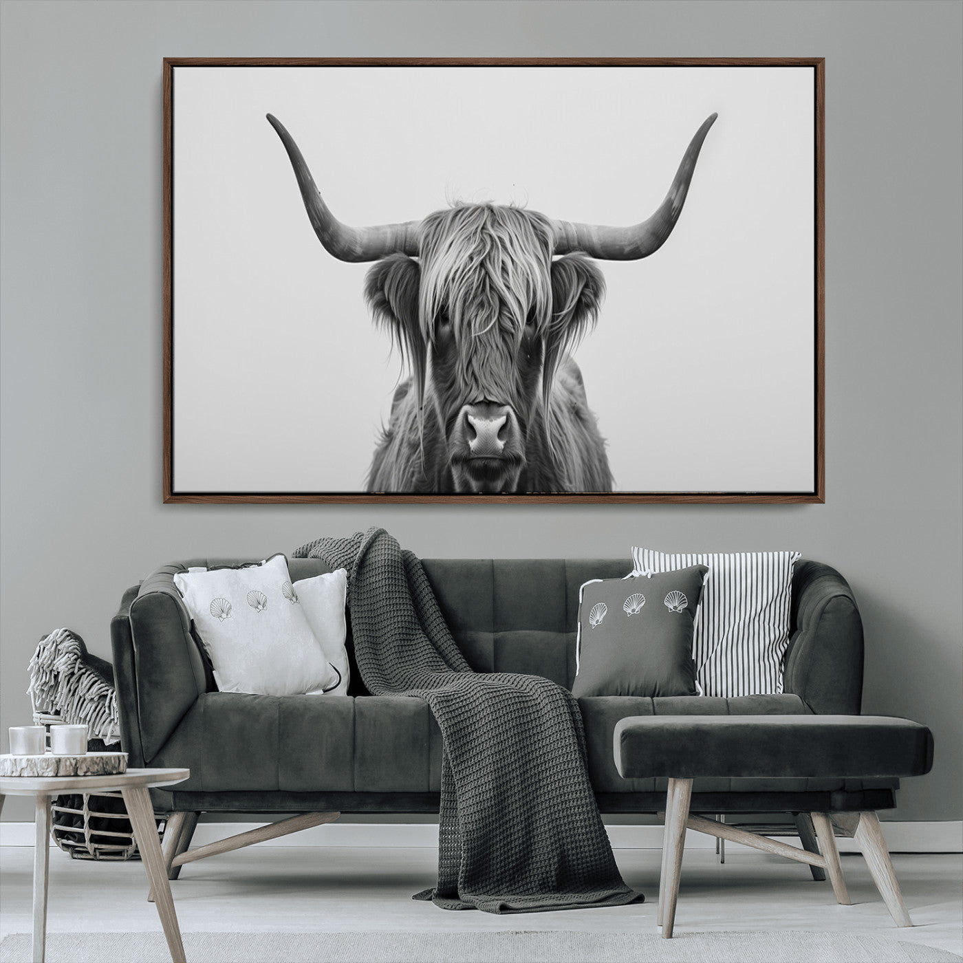 35820-MGV-FC-36X24_Walnut-Farmhouse Longhorn Wall Art Canvas Print, Longhorn Texas Wall Art Canvas Print