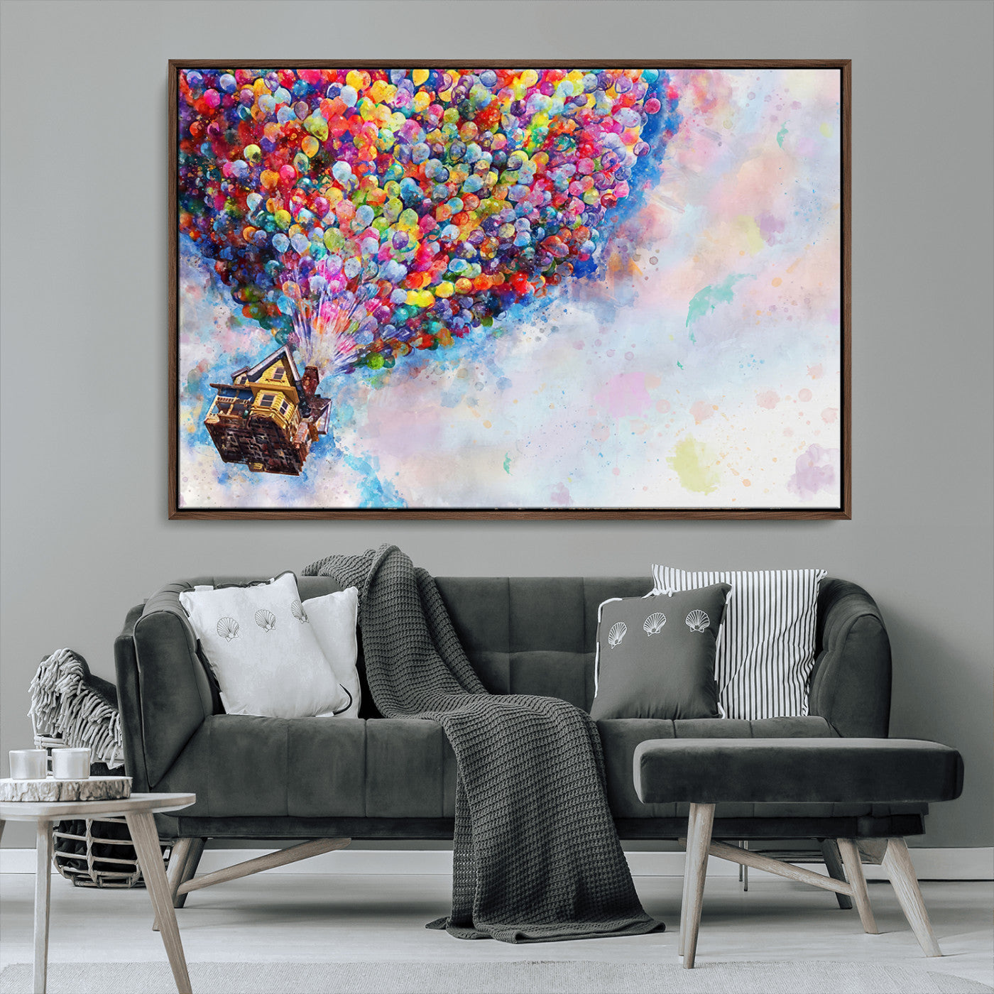 MGV-FC-36X24 - Don't Look Up Movie Canvas Wall Art - Vibrant Floating House and Balloons Scene, Tribute to Iconic