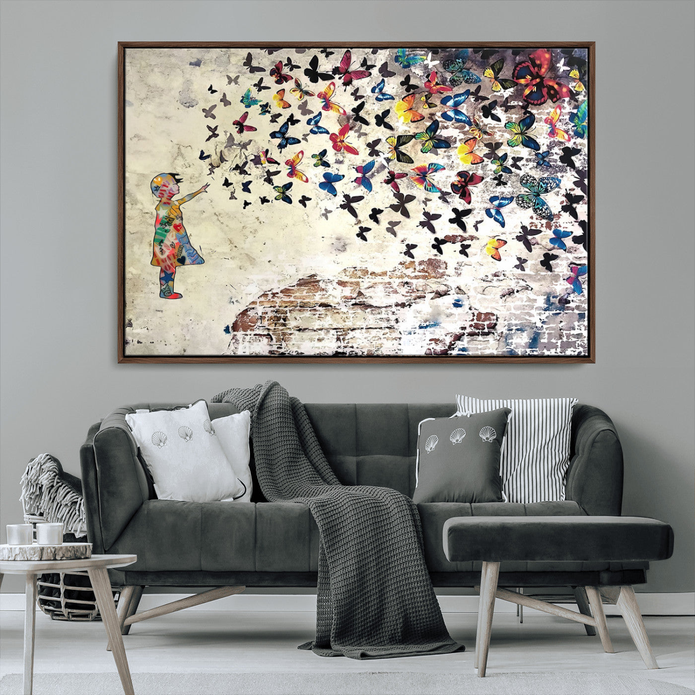 MGV-FC-36X24 - Banksy Wall Art - Banksy Girl Butterfly Graffiti Wall Art Canvas Print - Butterfly Girl and Freedom Flight - Vibrant Street Art Print