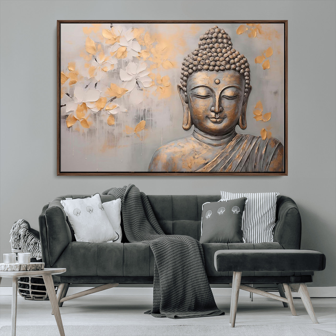 MGV-FC-36X24 - Abstract Buddha Statue Wall Art Canvas Print - Modern Meditation Decor for Living Room, Office, Yoga Studio Decor