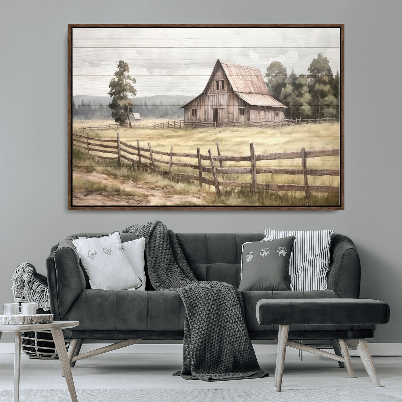 MGV-FC-36X24 - Rustic Farmhouse Barn Wall Art | 3-Panel Framed Gallery Wrap Giclee Canvas Print for Living Room, Farmhouse, or Office | Country Landscape Wall Art