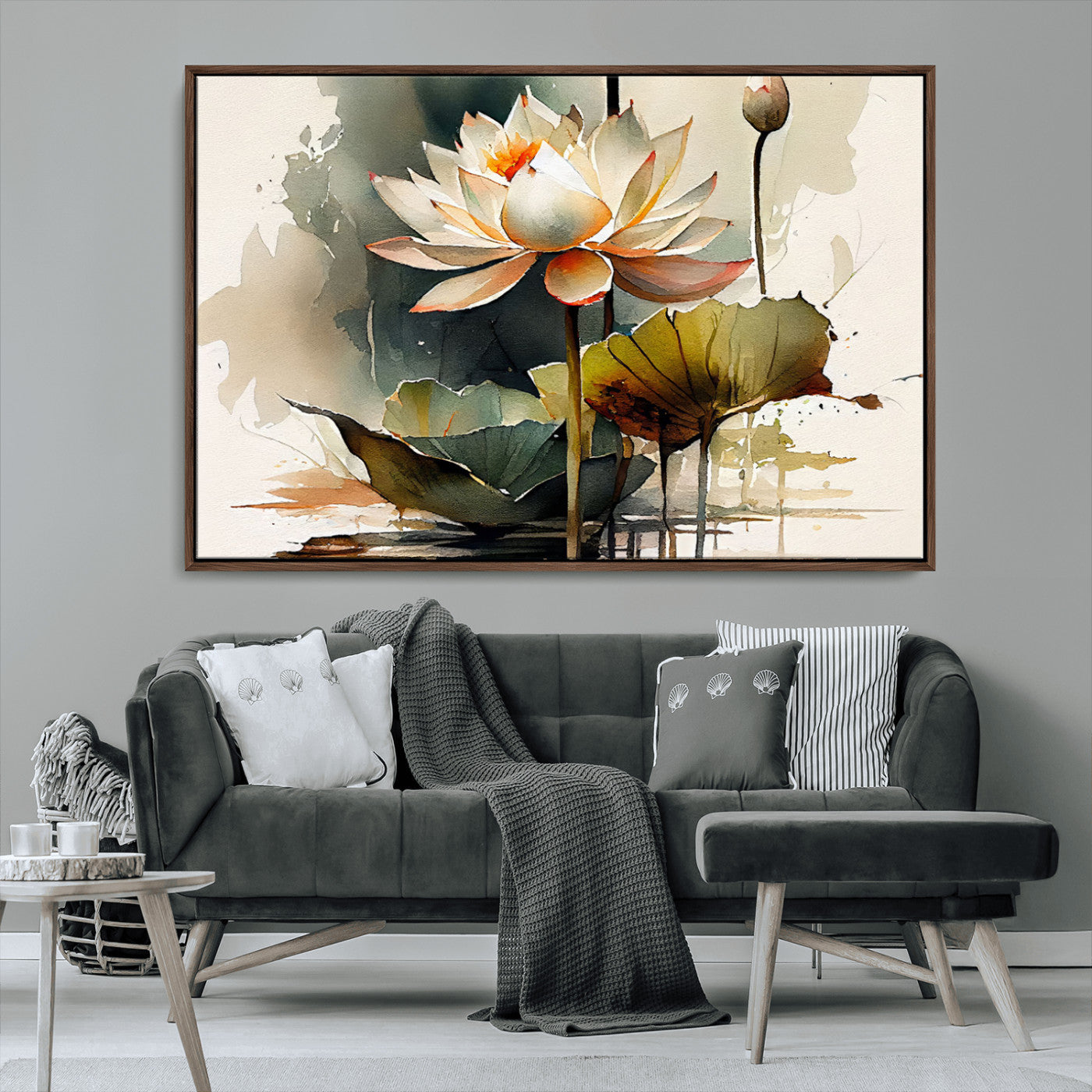 MGV-FC-36X24 - Lotus Flower Watercolor Canvas Print – A Symbol of Serenity and Growth, Captured in Soft Watercolors – Contemporary Wall Art for Tranquil Spaces