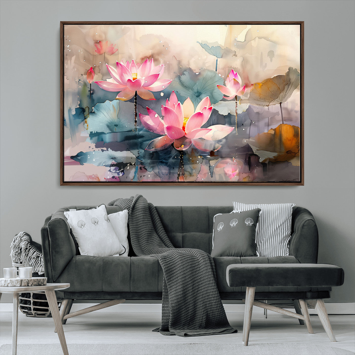 MGV-FC-36X24 - Lotus Flower Wall Art | 3-Panel Giclee Canvas Print of Pink Lotus Blossoms for Living Room, Bedroom, Office | Framed Lotus Floral Wall Art Decor Print
