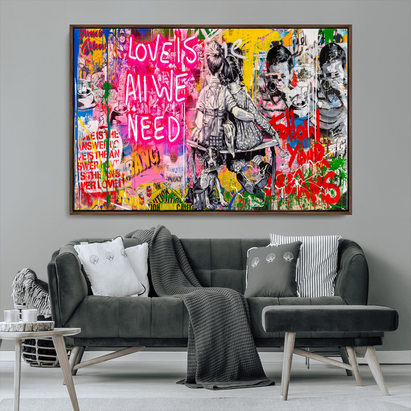 MGV-FC-36X24 - Follow Your Dreams & Love is All We Need Graffiti Street Art Triptych | 3-Panel Colorful Urban Wall Art for Living Room, Office, Loft Graffiti Wall Art Print