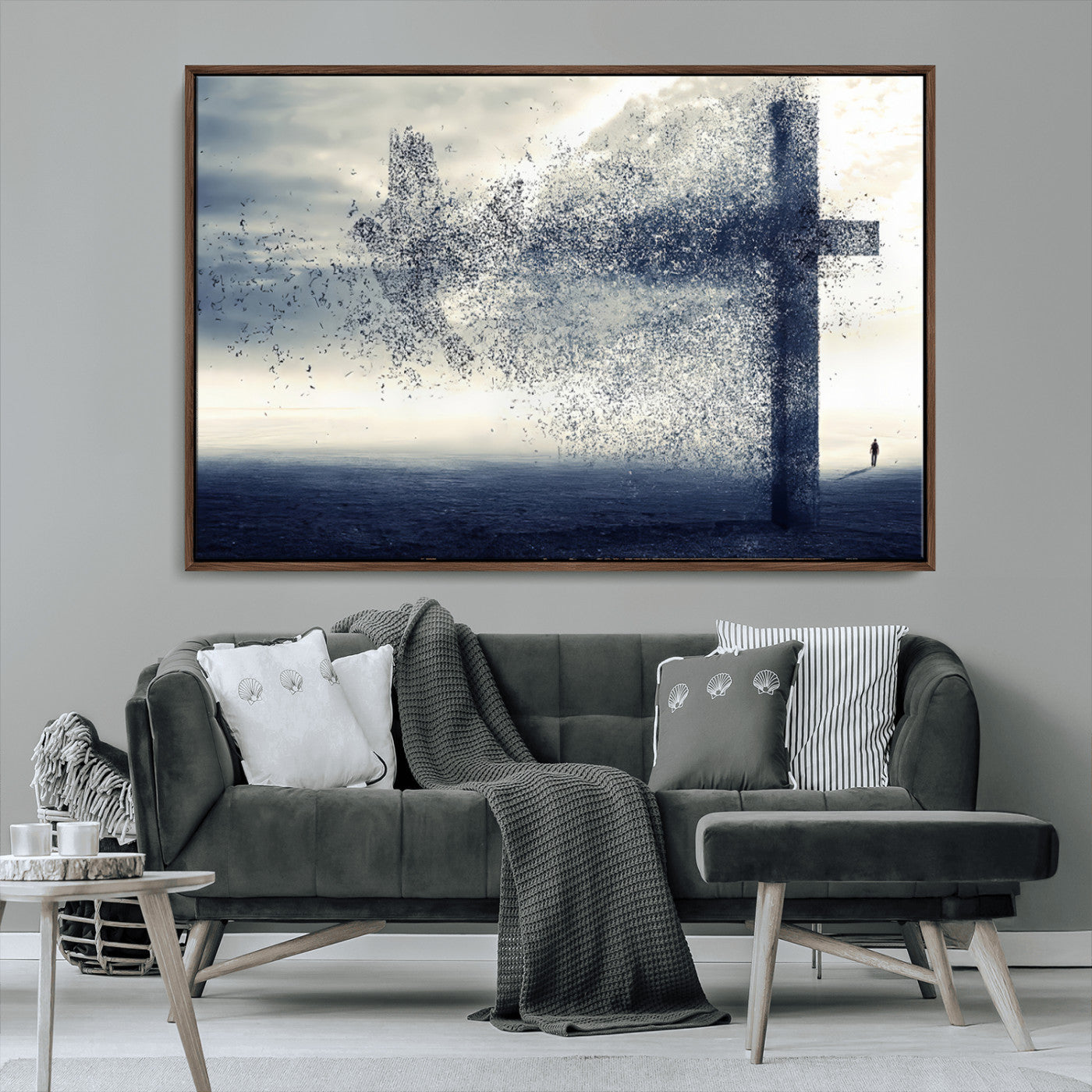 MGV-FC-36X24 - Jesus and the Fading Cross Wall Art Print – Symbol of Faith, Christian Wall Art Canvas Print, Framed and Ready to Hang