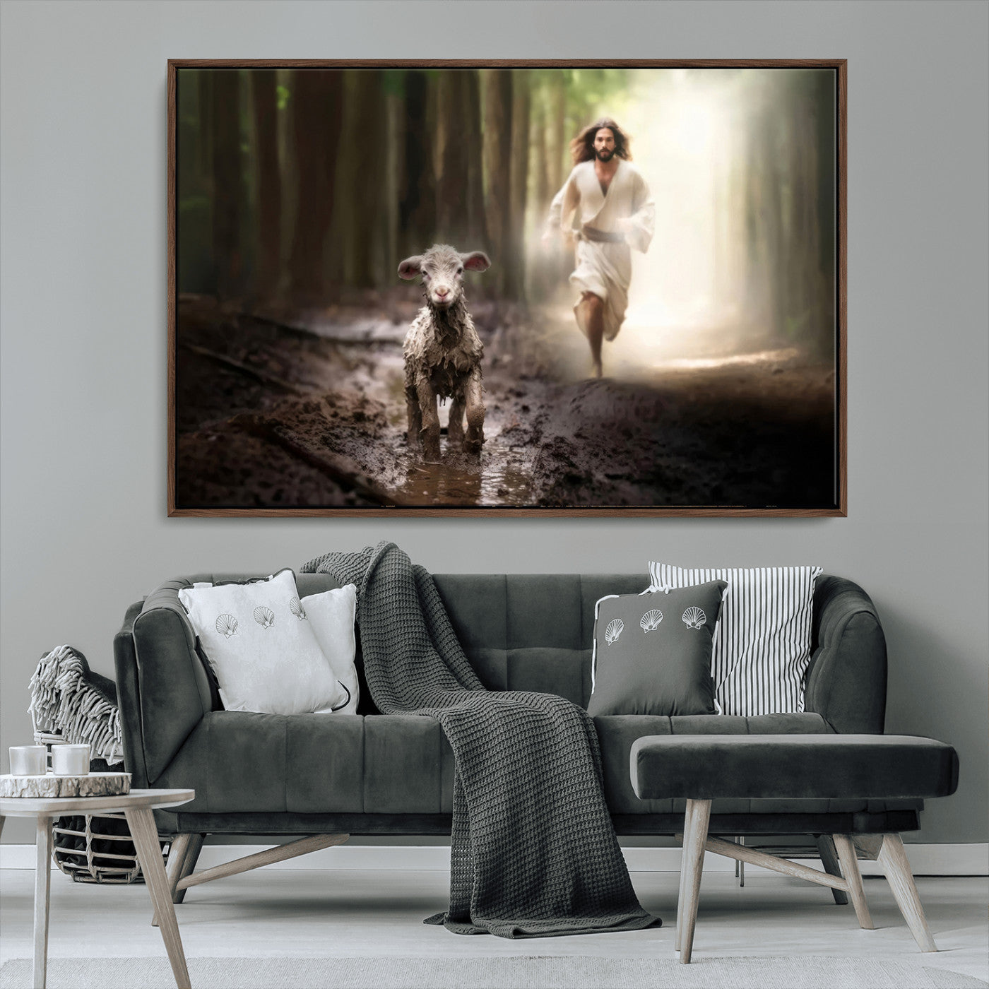 MGV-FC-36X24 - Jesus Canvas Wall Art - Jesus Running After Lost Lamb, Jesus, Christian Home Decor - Church Wall Art