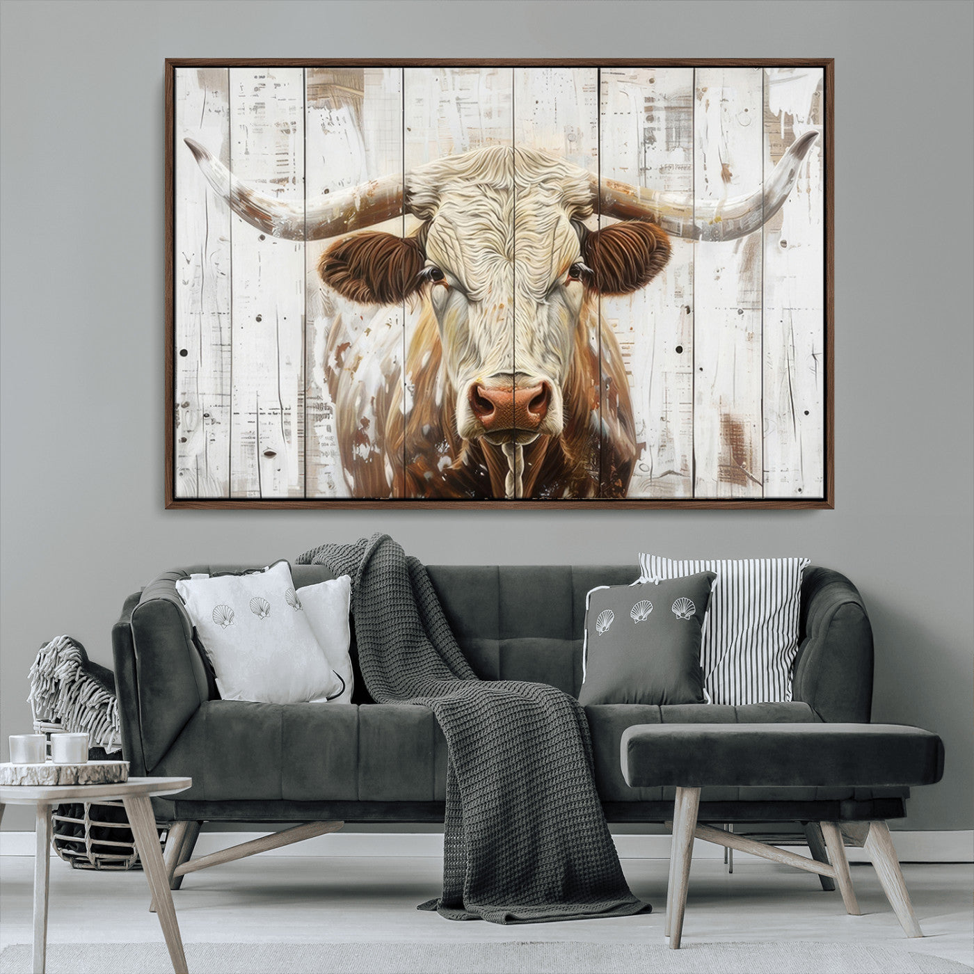 -Rustic Longhorn Bull Wall Art Canvas Set – Western-Inspired Farmhouse Décor - Ready to Hang