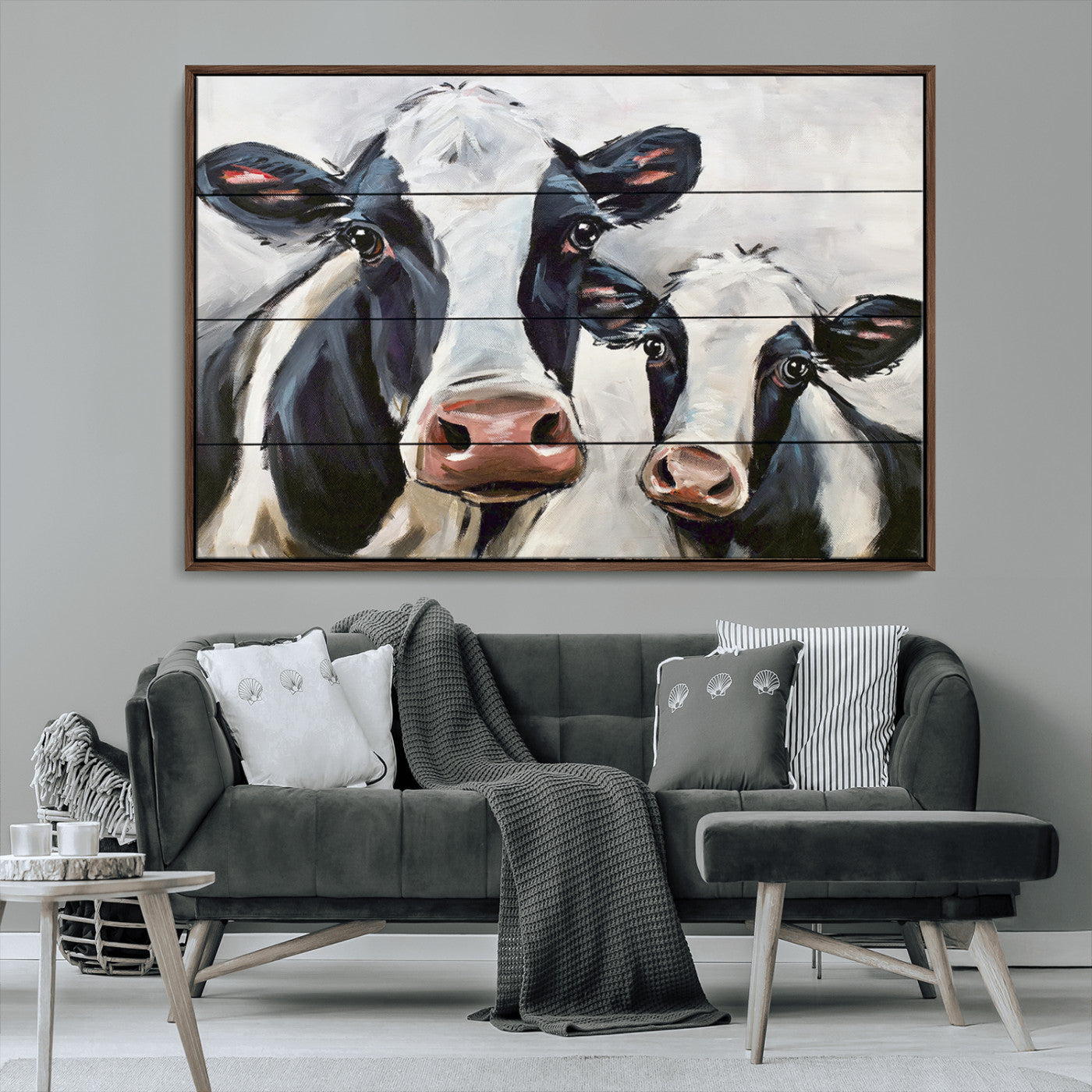 -Vintage Baby and Mom Cattle Wall Art Canvas Print