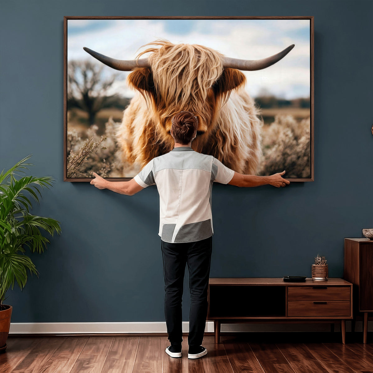 55903-_Poster-30x20 - Scottish Cow Longhorn Wall Art Canvas Print