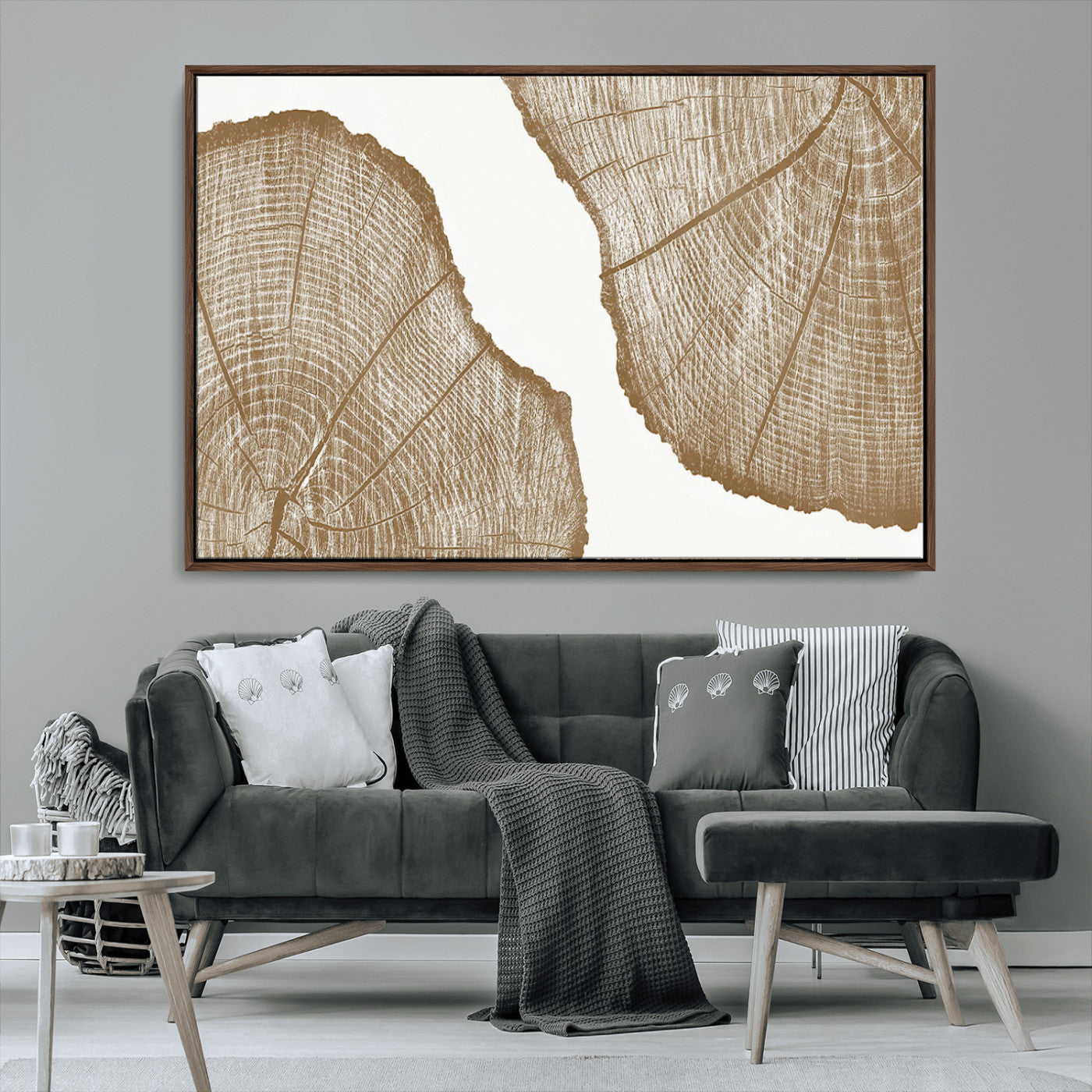 -Rustic Brown Tree Ring Wall Art Canvas Print – Framed and Ready to Hang – Elegant Nature-Inspired