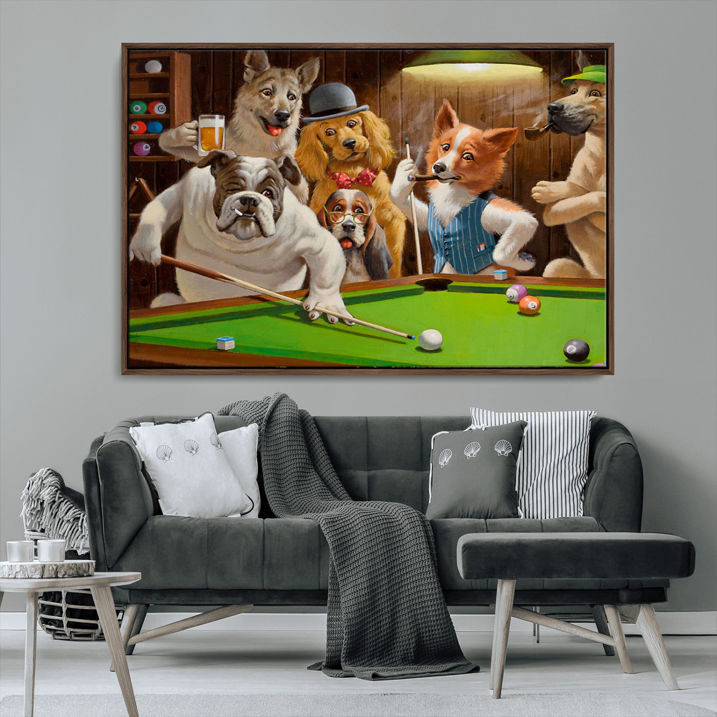 MGV-FC-36X24 - Dogs Playing Pool Canvas Wall Art Funny Gifts Dog Print
