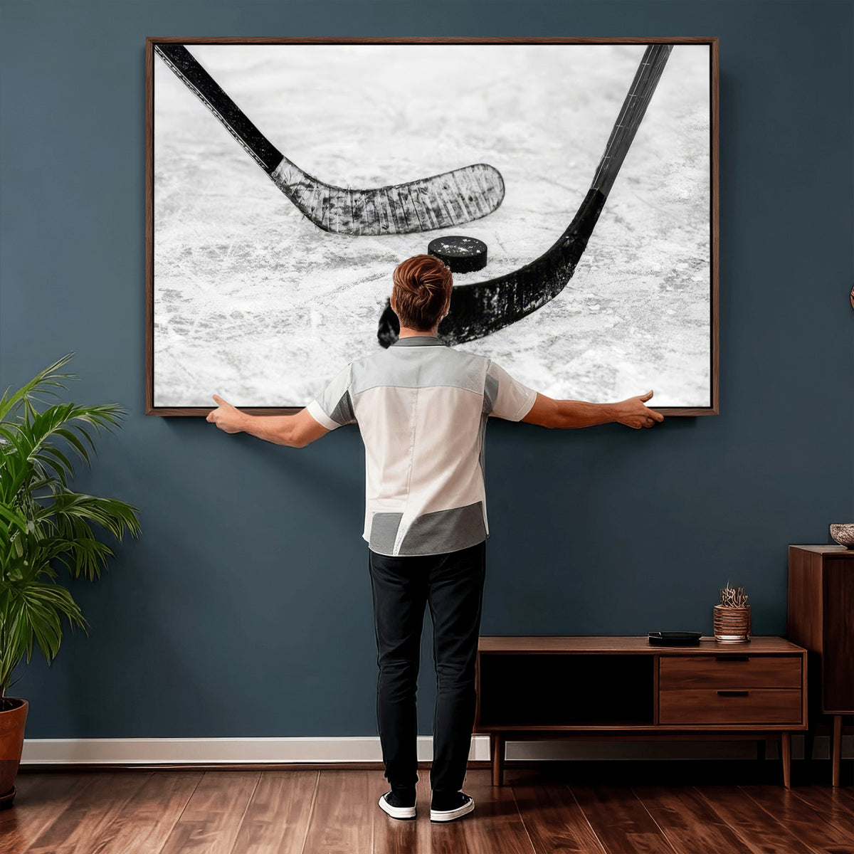 82900-MGV-CV-36X24 - Winter Ice Hockey Sport Canvas Wall Art Print, Hockey Wall Decor