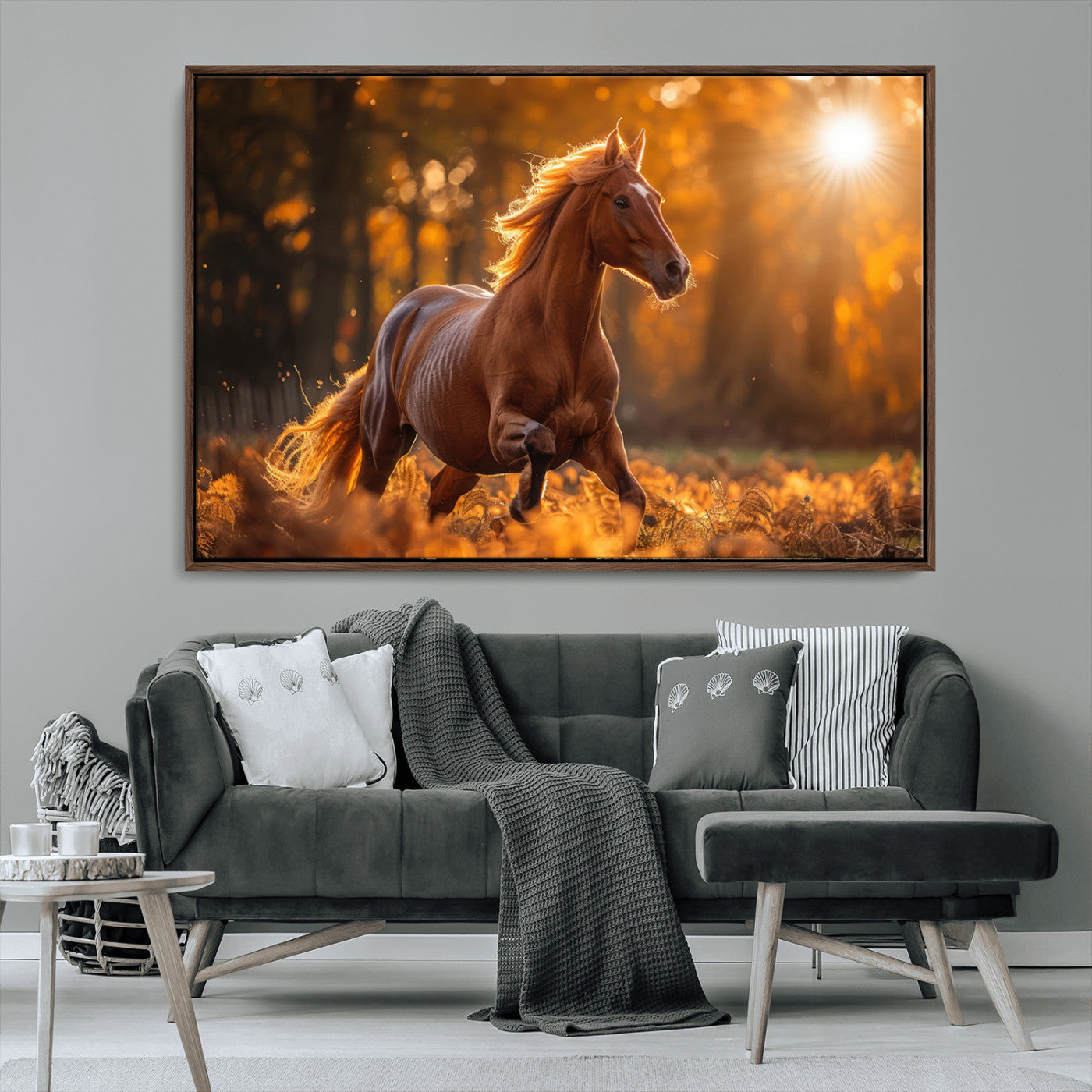 -Running Horse Sunset Forest Wall Art Canvas Print