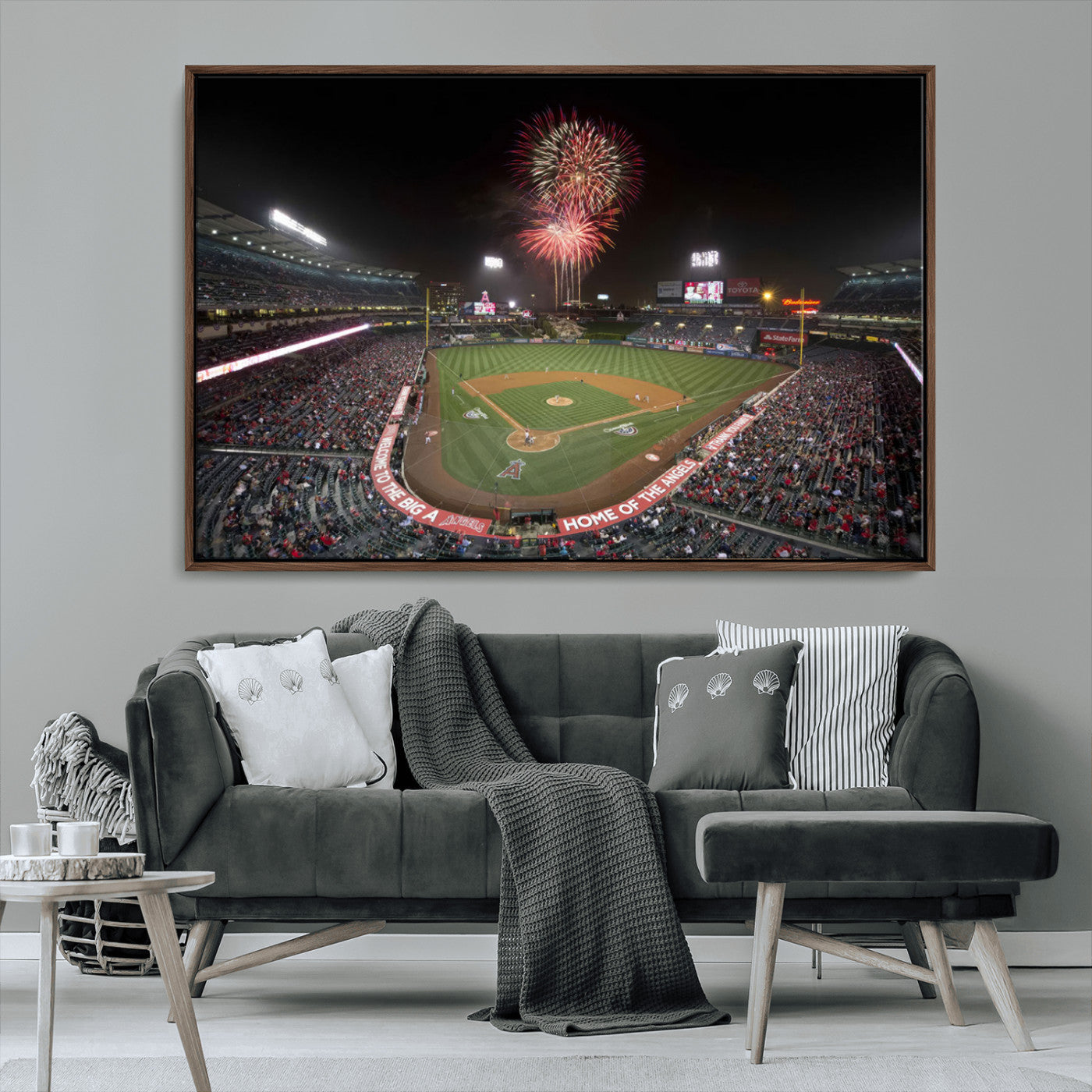 MGV-FC-36X24 - Fireworks at Angel Stadium – Los Angeles Angels Night Game Canvas Print, Framed, Ready to Hang