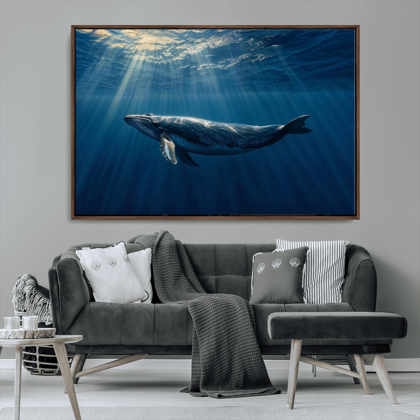 -Whale under Ocean Wall Art Canvas Print