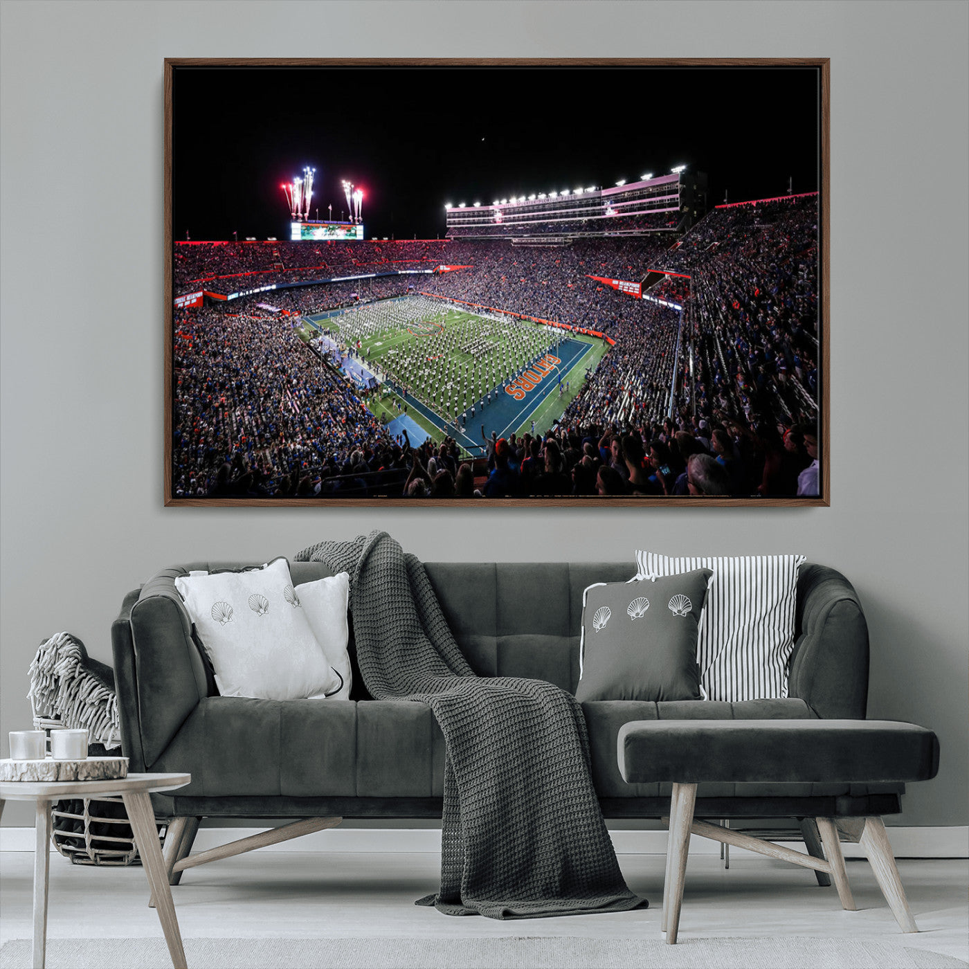 MGV-FC-36X24 - Ben Hill Griffin Stadium Night Game Triple Canvas Wall Art - Florida Gators Football Match