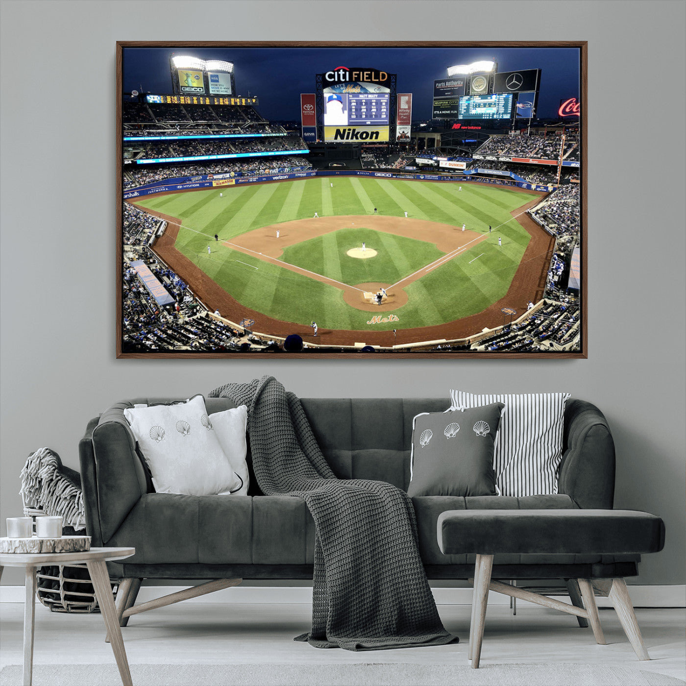 MGV-FC-36X24 - Citi Field Wall Art Print | 3-Panel New York Mets Baseball Stadium Canvas Print | Framed Sports Decor for Living Room, Man Cave, or Office Decor
