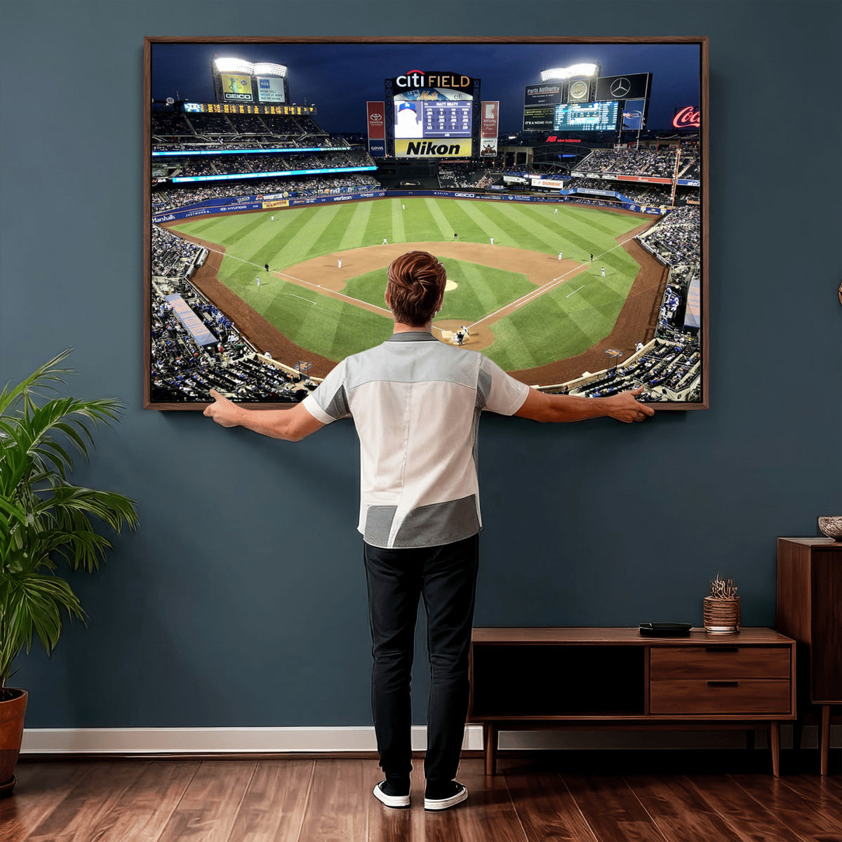 87666-MGV-CV-36X24 - Citi Field Wall Art Print | 3-Panel New York Mets Baseball Stadium Canvas Print | Framed Sports